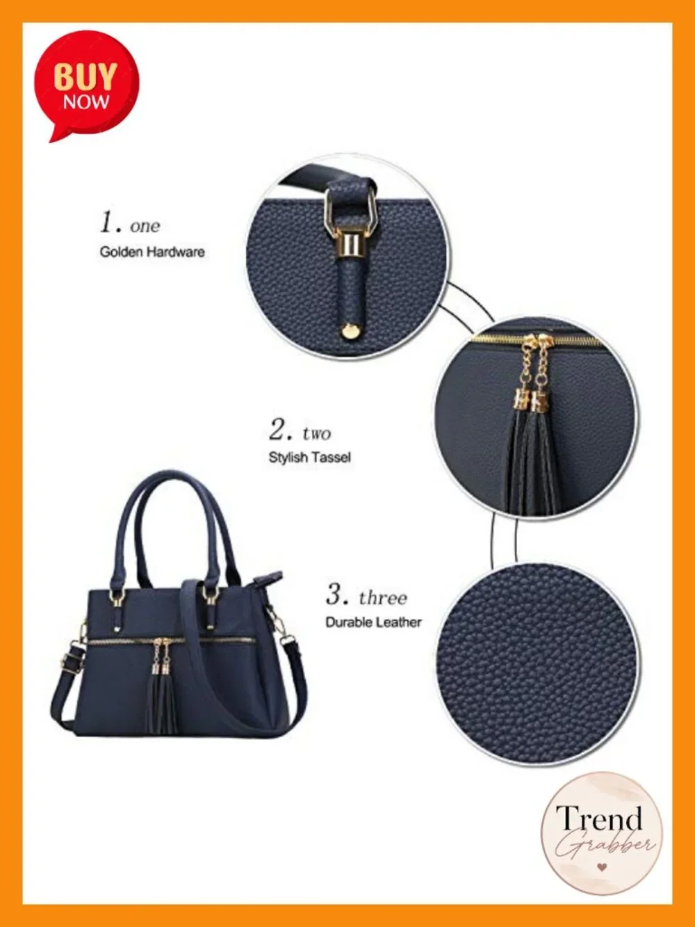 PU Leather Top Handle Satchel Bag with Removable Strap, 3 Compartments,